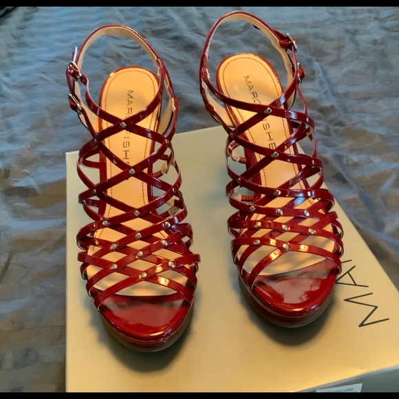 Marc Fisher studded caged heels in dk red patent - Picture 2 of 5